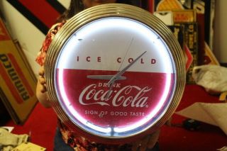 Vintage Coca Cola Soda Pop Gas Oil 15 " Neon Lighted Clock Sign