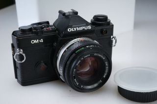 Vintage Olympus Om - 4 Black 35mm Film Camera Package W/ Zuiko 50mm F/1.  8