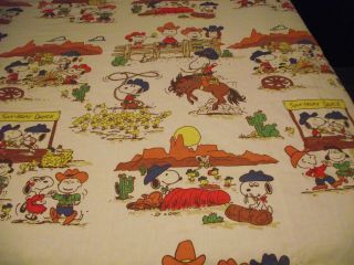 Vintage Peanuts western style flat bed sheet twin size Snoopy beige USA Good 2