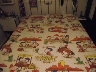 Vintage Peanuts western style flat bed sheet twin size Snoopy beige USA Good 3