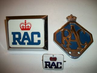 3 Vintage Rac Royal Automobile Club Blue & White Enamel Car Badge