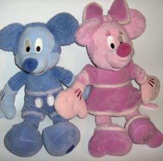 Mickey And Minnie Disney Store Plush Set Cozy Solid Blue/pink Aprox.  15 "