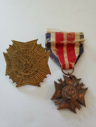 Antique Veterans Of Foreign Wars Vfw Medal And Hat Badge