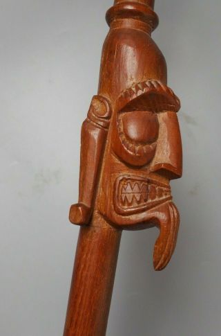 Good Large Vintage Easter Island Carved Wooden Oceanic Moai Walking Stick W Head
