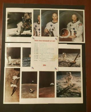 Apollo 11 - Official Nasa Set Of 12 8x12 Photographs,  Fact Sheet Vintage 1969
