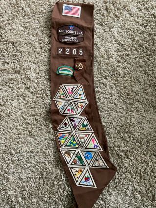 Girl Scouts Usa Minnesota Sash With 26 Patches And 1 Pin American Flag Plus