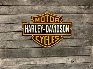 Vintage Porcelain Harley Davidson Motorcycle Gas And Oil Sign