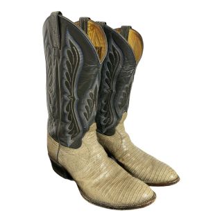 Vintage Tony Lama Exotic Teju Lizard Cowboy Western Boots Made Texas Usa 10d