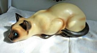Large Vintage 12 " Long Porcelain Seal Point Siamese Cat Figurine Napcoware
