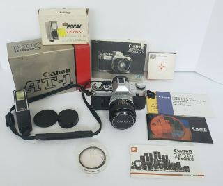 Vintage Canon At - 1 Camera,  Lens Fd 50mm 1:14,  Hoya Filter.  Flash,