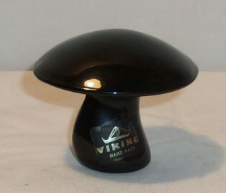 Vintage Black Viking Hand Made Art Glass Mushroom Paperweight Figurine