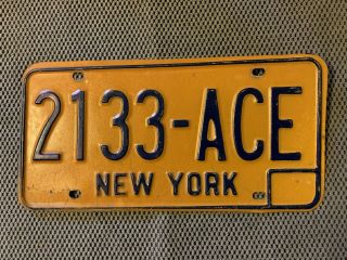Vintage York State License Plate 1980’s Yellow & Blue 2133 - Ace