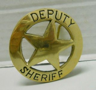 Vintage Deputy Sheriff 5 Point Star Solid Brass Black Lettering Belt Buckle 1