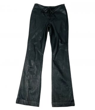 Vtg 90s Ralph Lauren Womens 2 Black Leather Straight Leg Pants Streetwea