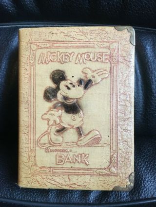 Vintage Disney " The Thrift Book By Mickey Mouse " Coin Book Bank Zell Products