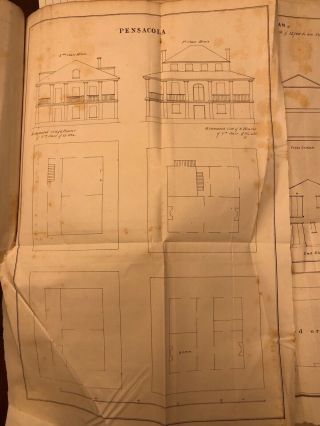 1848 Drawing: Us Navy Pensacola,  Fl 6 1st Class & 6 2nd Class Houses With Costs