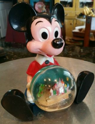 Vintage Mickey Mouse Snow Globe Walt Disney Productions Hong Kong Marked