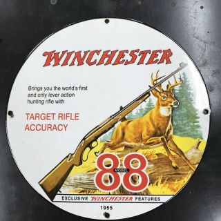 Vintage 1955 Winchester Model 88 Deer Hunting Rifle 12 " Porcelain Metal Gun Sign