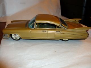 Vintage Tin Friction 1959 Cadillac Made In Japan By Bandai Gold Color 11 " J23