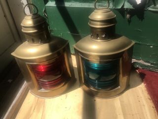 Perfect Pair Perko Perkins Marine Lamp Nautical Ship Lanterns Red & Green