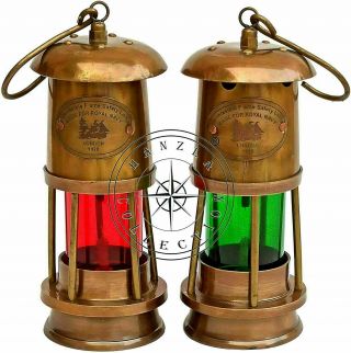 Set Of 2 Antique Brass Minor Lamp Marine Ship Boat Light Lantern Nautical Decor