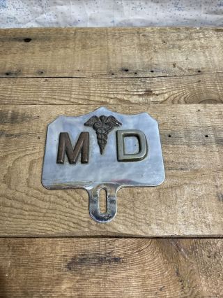Vintage Md Vehicle License Plate Tag Topper Medical Doctor M D Stainless/ Copper