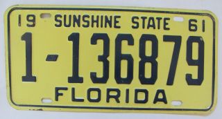 1961 Florida Car License Plate Dade Co.