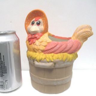 Vintage Handpainted Ceramic Chicken Hen On Nest Basket Spring Decor Cottagecore
