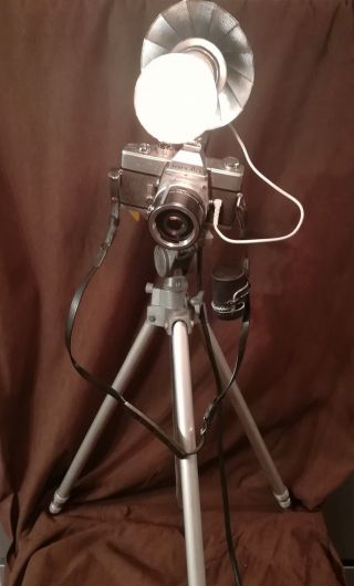 Vintage Minolta Srt 101 Camera With Tripod Lamp