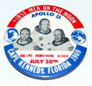 1969 Apollo 11 Saturn V Pin Pinback Button Space Moon Armstrong Aldrin Collins