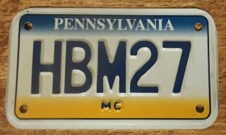 Pennsylvania Motorcycle Vanity License Plate " Hbm 27 " Minty Great Color Tag