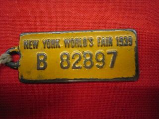 1939 Worlds Fair In York Mini License Plate Advertising Goodrich Tires Brass
