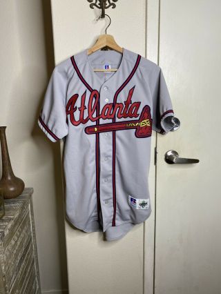 Vintage 90s Atlanta Braves Mlb Baseball Gray Jersey Mens 40 Made In The Usa