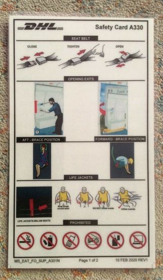 Safety Card A 330 Freighter Der Dhl (2010) Rare