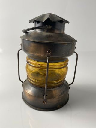Vintage Nautical Copper / Brass Ship Lantern Light Lantern Orange Glass