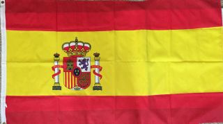 Vtg 35 " X60 " Spain Crest Flag Outdoor Banner Pennant Spain National Soccer Team
