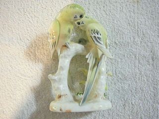 Vintage Ucagco " Parakeet " Birds Figurine Flower Japan,  5 " T,  3 1/2 " W