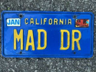 Vintage 1970 - 80s California Doctor Vanity License Plate Blue And Yellow