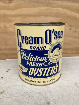 Vintage Gallon Cream O Sea Brand Oyster Tin Can Lansing Mich