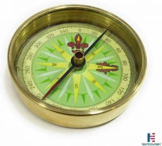 Vintage Solid Brass 2 - Inch Open Faced Pocket Compass