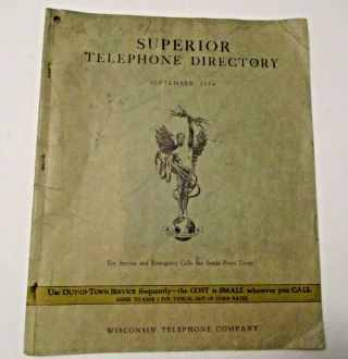 Vintage 1954 Superior Wisconsin Advertising Telephone Directory Book Old 