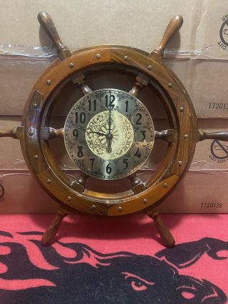 Vintage Ship Wheel Sailor Clock (non) Old Wood Mirrored Clock