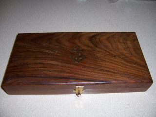 Vintage 10 " Exotic Wood Nautical Marine Instrument Box Case W/brass Anchor Motif