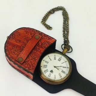 Antique Brass United States Army Pocket Watch Vintage Nautical Clock W Chain