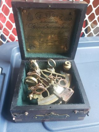 Antique Nautical Brass Astrolabe J Scott London 1753 Marine Sextant W Wooden Box
