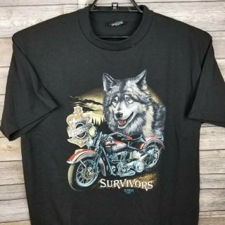 Vtg Nos 90s 1991 3d Emblem Harley Davidson Survivors Wolf Eagle T Shirt Size Xl