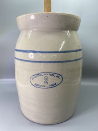 Vintage Marshall Pottery / 2 Gallon Crock - Churn / With Lid & Stick