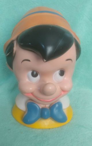 Vintage 1971 Walt Disney Pinocchio Head Coin Bank - Play Pal Plastics