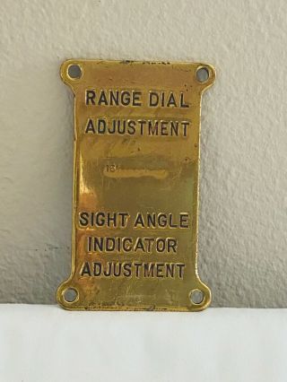 Vintage Brass Ship Plaque Nautical Sign Range Dial Adjustment Sight Angle Indica