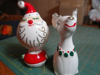 Vintage 1961 Napco Santa & Reindeer Salt & Pepper Shakers Christmas E159 Hh